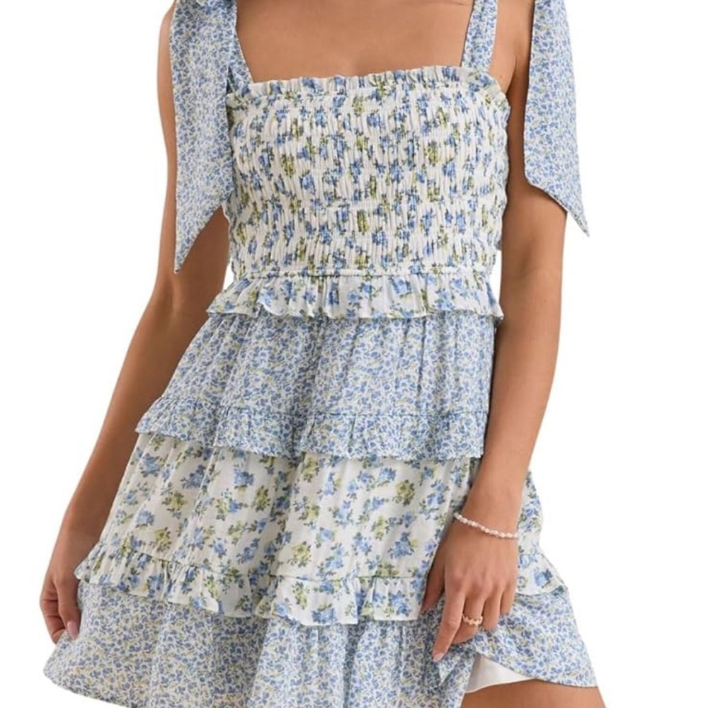 Altar'd State Blue and White Floral Mini Dress